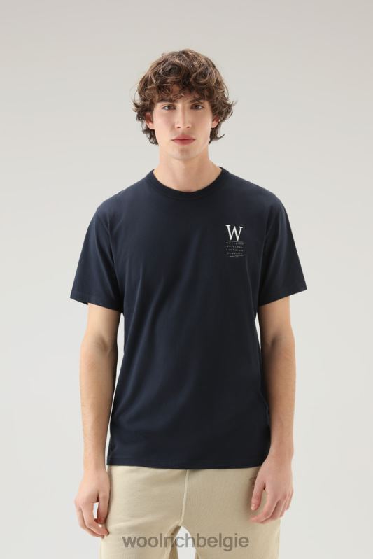 T-shirt aan het meer van puur katoenen jersey met print op de achterkant Woolrich Heren 8TTN0448 Melton blauw kleding