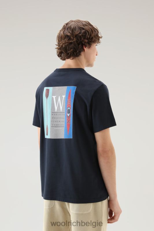 T-shirt aan het meer van puur katoenen jersey met print op de achterkant Woolrich Heren 8TTN0448 Melton blauw kleding