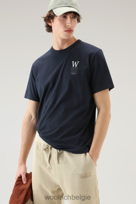 T-shirt aan het meer van puur katoenen jersey met print op de achterkant Woolrich Heren 8TTN0448 Melton blauw kleding