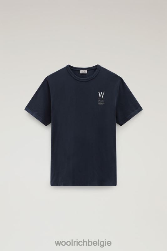T-shirt aan het meer van puur katoenen jersey met print op de achterkant Woolrich Heren 8TTN0448 Melton blauw kleding