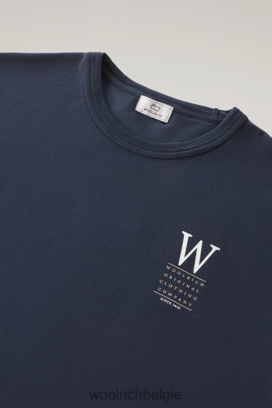 T-shirt aan het meer van puur katoenen jersey met print op de achterkant Woolrich Heren 8TTN0448 Melton blauw kleding
