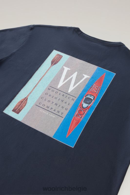T-shirt aan het meer van puur katoenen jersey met print op de achterkant Woolrich Heren 8TTN0448 Melton blauw kleding
