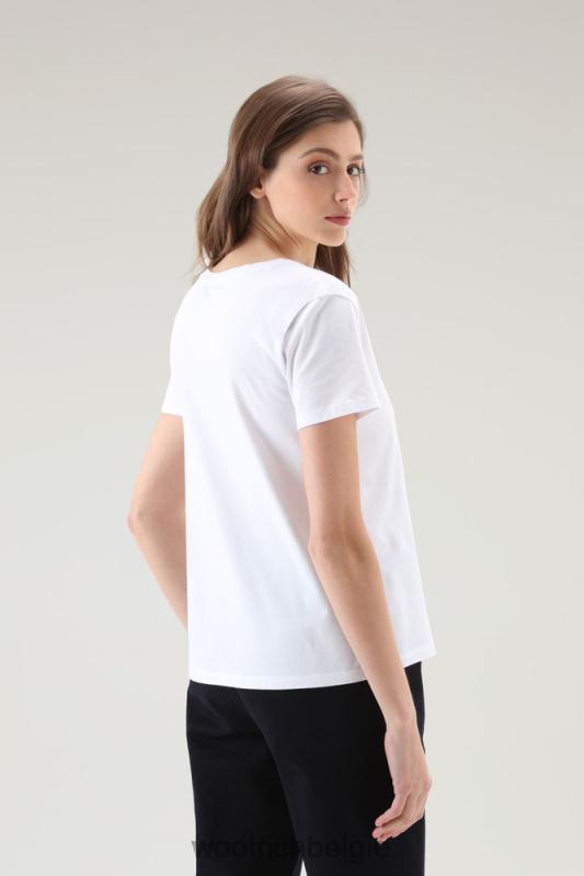 T-shirt met V-hals van puur katoen Woolrich vrouwen 8TTN071 Helder wit kleding