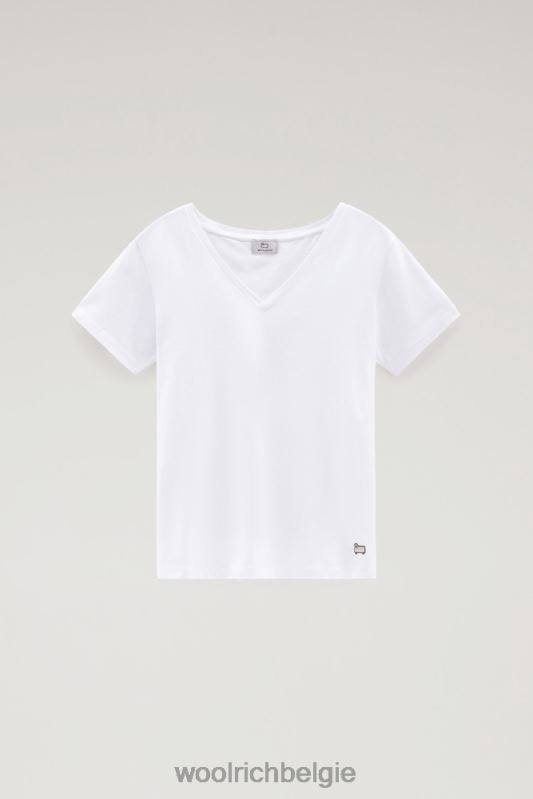 T-shirt met V-hals van puur katoen Woolrich vrouwen 8TTN071 Helder wit kleding