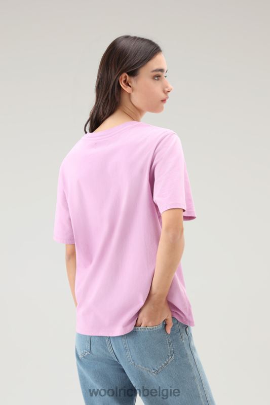 T-shirt met geborduurd logo van puur katoen Woolrich vrouwen 8TTN0108 rokerige roos kleding