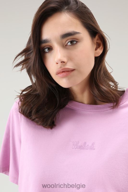 T-shirt met geborduurd logo van puur katoen Woolrich vrouwen 8TTN0108 rokerige roos kleding