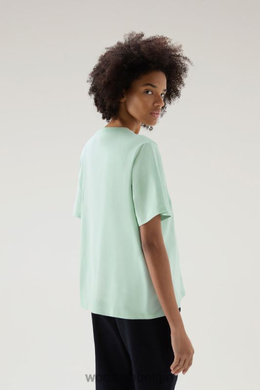 T-shirt met geborduurd logo van puur katoen Woolrich vrouwen 8TTN06 haven groen kleding