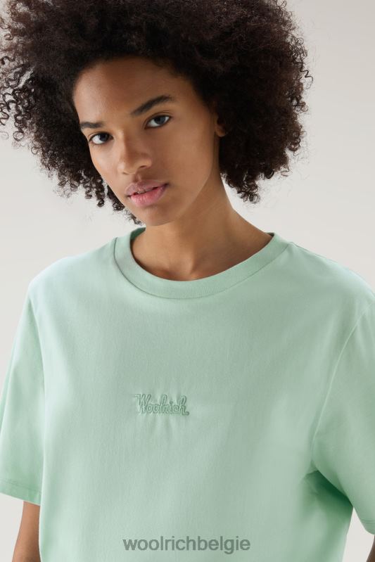 T-shirt met geborduurd logo van puur katoen Woolrich vrouwen 8TTN06 haven groen kleding