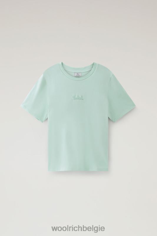 T-shirt met geborduurd logo van puur katoen Woolrich vrouwen 8TTN06 haven groen kleding