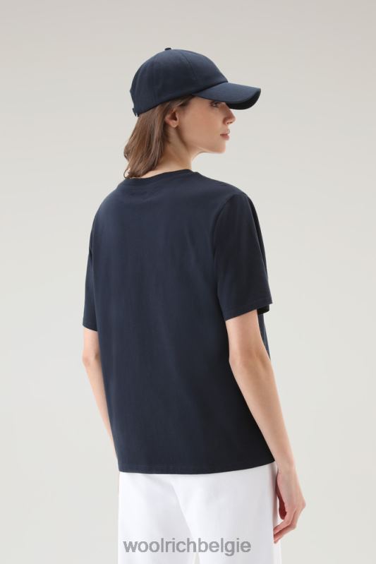 T-shirt met geborduurd logo van puur katoen Woolrich vrouwen 8TTN088 Melton blauw kleding