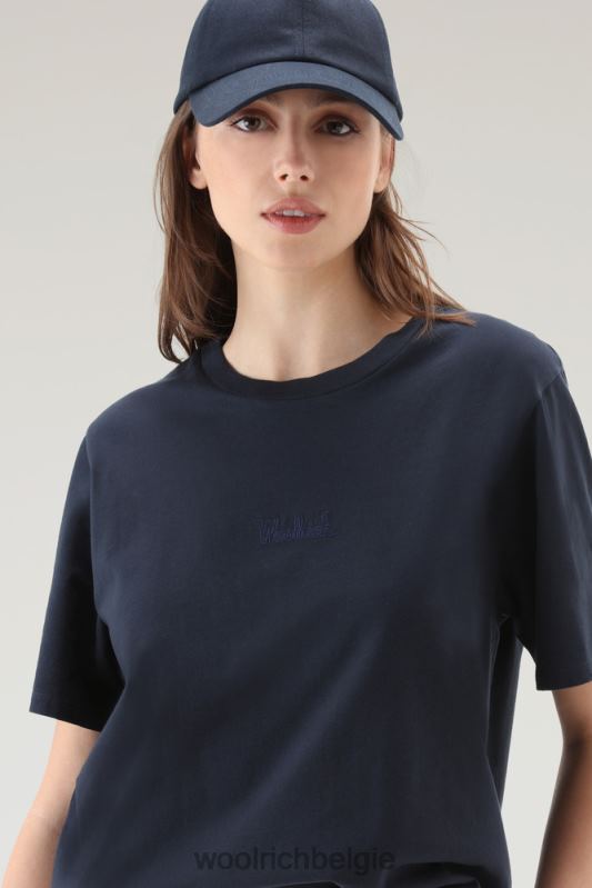 T-shirt met geborduurd logo van puur katoen Woolrich vrouwen 8TTN088 Melton blauw kleding
