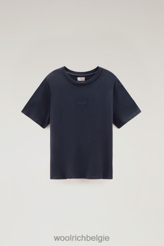 T-shirt met geborduurd logo van puur katoen Woolrich vrouwen 8TTN088 Melton blauw kleding