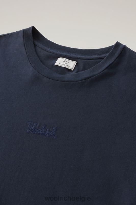 T-shirt met geborduurd logo van puur katoen Woolrich vrouwen 8TTN088 Melton blauw kleding