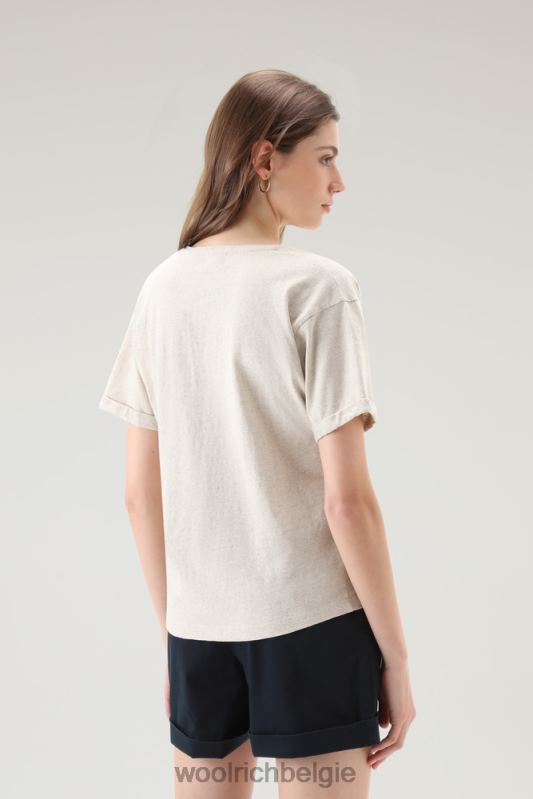 T-shirt van katoen-linnenmix met V-hals Woolrich vrouwen 8TTN096 strandzand kleding