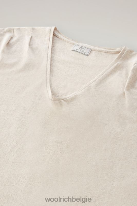T-shirt van katoen-linnenmix met V-hals Woolrich vrouwen 8TTN096 strandzand kleding