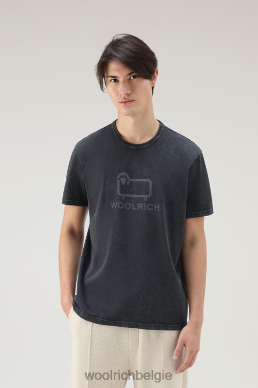 T-shirt van kledinggeverfd puur katoen met schapenlogo Woolrich Heren 8TTN0377 zwart kleding