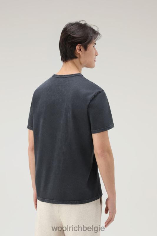 T-shirt van kledinggeverfd puur katoen met schapenlogo Woolrich Heren 8TTN0377 zwart kleding
