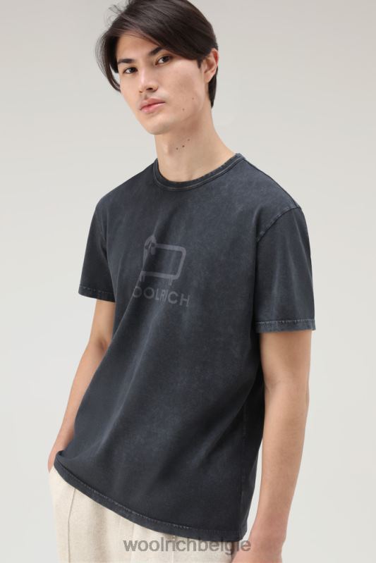 T-shirt van kledinggeverfd puur katoen met schapenlogo Woolrich Heren 8TTN0377 zwart kleding