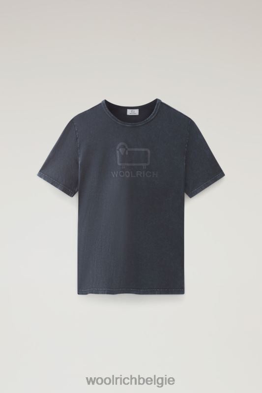 T-shirt van kledinggeverfd puur katoen met schapenlogo Woolrich Heren 8TTN0377 zwart kleding