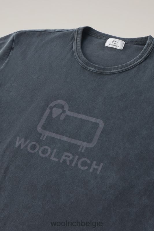 T-shirt van kledinggeverfd puur katoen met schapenlogo Woolrich Heren 8TTN0377 zwart kleding