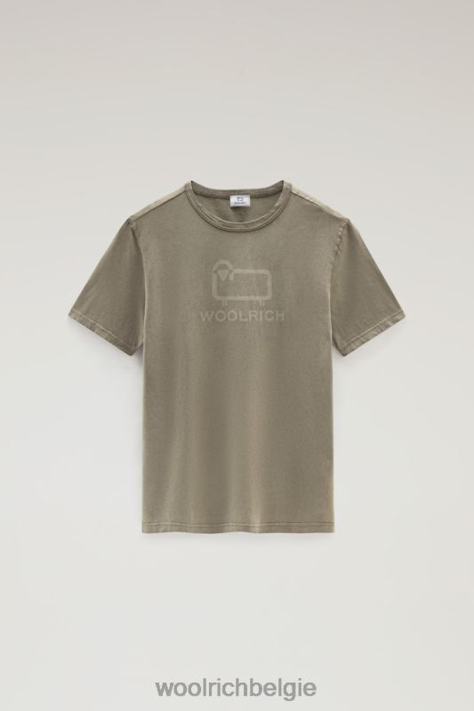 T-shirt van kledinggeverfd puur katoen met schapenlogo Woolrich Heren 8TTN0585 donkergroen kleding