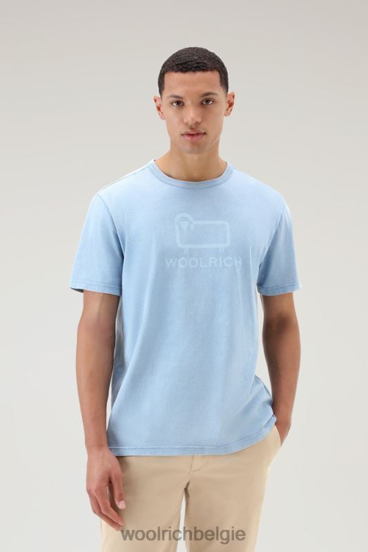 T-shirt van kledinggeverfd puur katoen met schapenlogo Woolrich Heren 8TTN0627 klokje blauw kleding