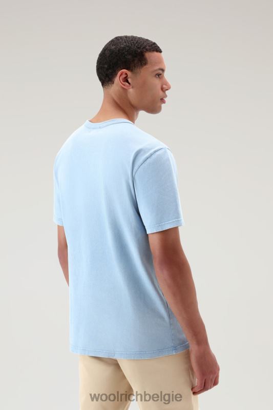 T-shirt van kledinggeverfd puur katoen met schapenlogo Woolrich Heren 8TTN0627 klokje blauw kleding