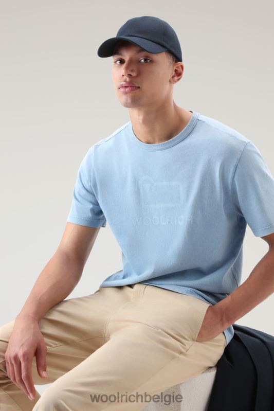 T-shirt van kledinggeverfd puur katoen met schapenlogo Woolrich Heren 8TTN0627 klokje blauw kleding
