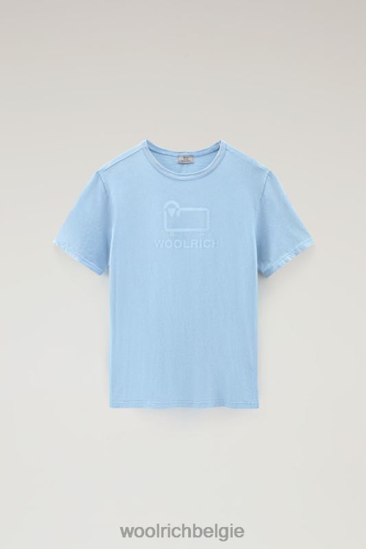 T-shirt van kledinggeverfd puur katoen met schapenlogo Woolrich Heren 8TTN0627 klokje blauw kleding