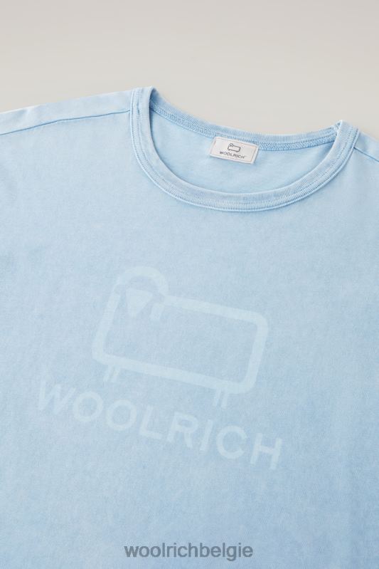 T-shirt van kledinggeverfd puur katoen met schapenlogo Woolrich Heren 8TTN0627 klokje blauw kleding