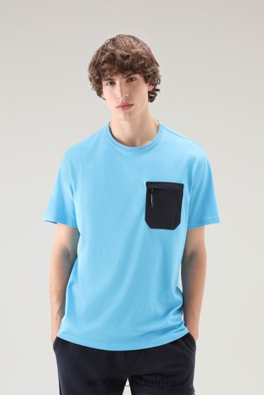 T-shirt van puur biologisch katoen met taslan nylon zak met rits Woolrich Heren 8TTN0410 bonnie blauw kleding
