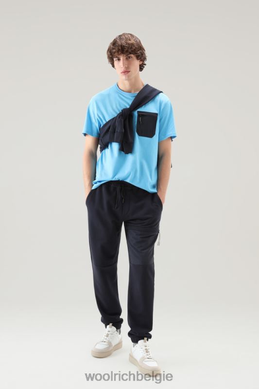 T-shirt van puur biologisch katoen met taslan nylon zak met rits Woolrich Heren 8TTN0410 bonnie blauw kleding