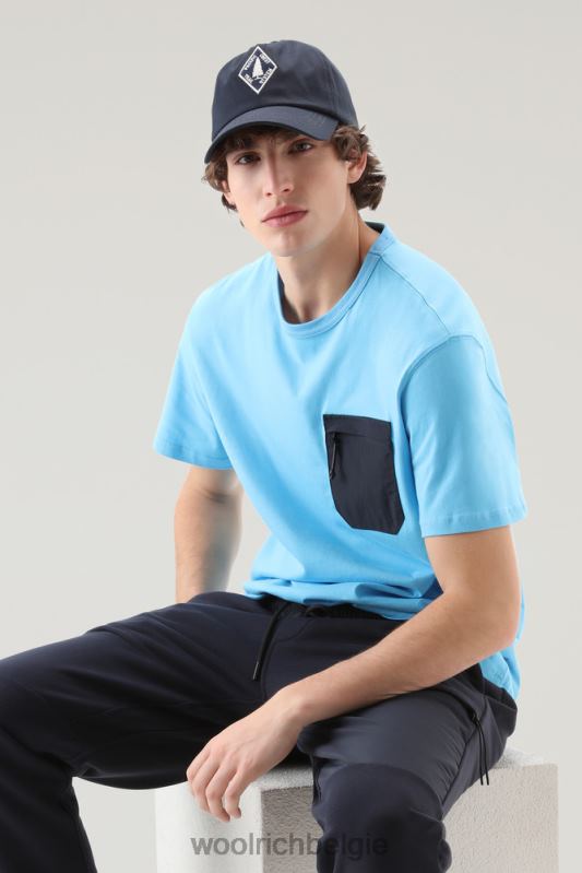 T-shirt van puur biologisch katoen met taslan nylon zak met rits Woolrich Heren 8TTN0410 bonnie blauw kleding
