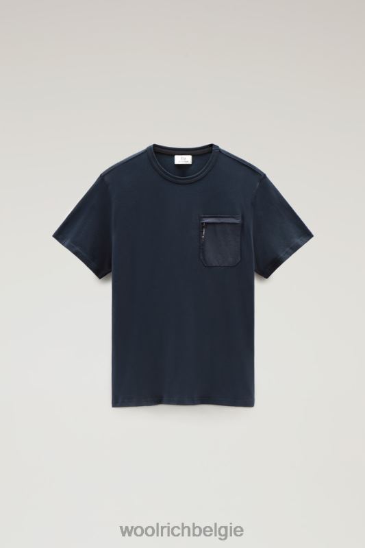 T-shirt van puur biologisch katoen met taslan nylon zak met rits Woolrich Heren 8TTN0632 Melton blauw kleding