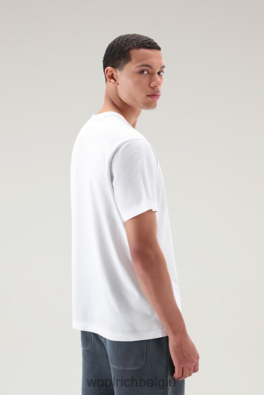 T-shirt van puur katoen met borstzak Woolrich Heren 8TTN0413 Helder wit kleding