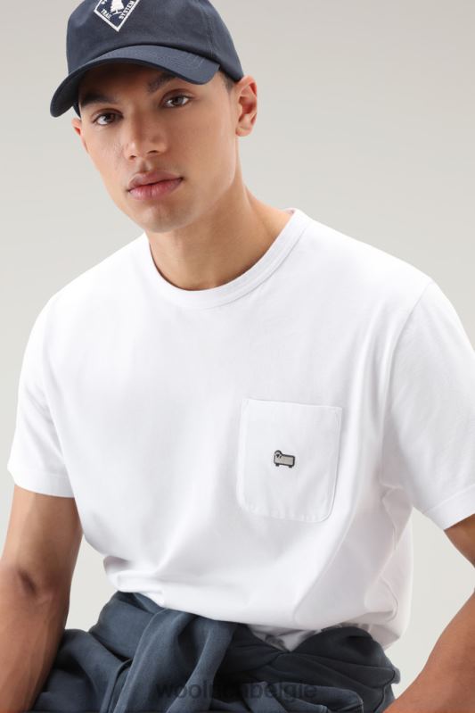 T-shirt van puur katoen met borstzak Woolrich Heren 8TTN0413 Helder wit kleding