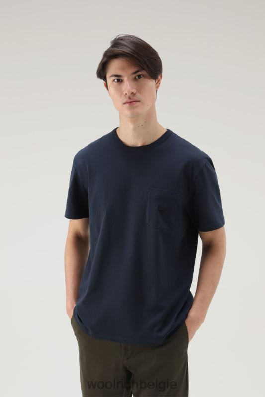 T-shirt van puur katoen met borstzak Woolrich Heren 8TTN0478 Melton blauw kleding