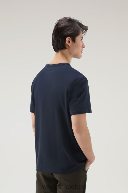 T-shirt van puur katoen met borstzak Woolrich Heren 8TTN0478 Melton blauw kleding