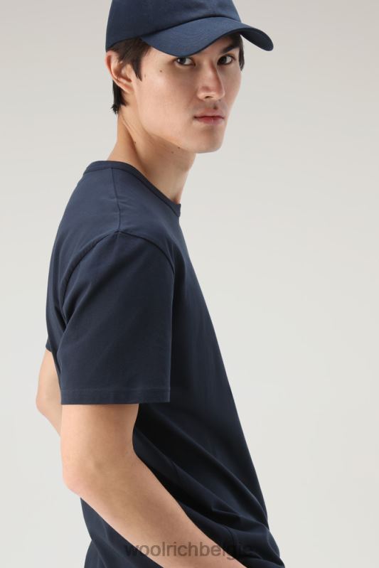 T-shirt van puur katoen met borstzak Woolrich Heren 8TTN0478 Melton blauw kleding