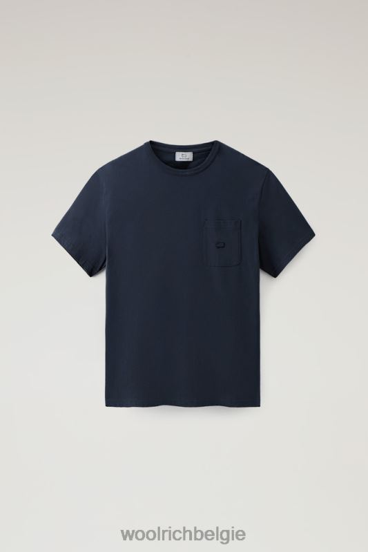 T-shirt van puur katoen met borstzak Woolrich Heren 8TTN0478 Melton blauw kleding