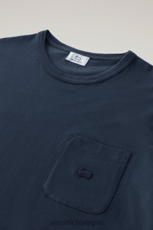 T-shirt van puur katoen met borstzak Woolrich Heren 8TTN0478 Melton blauw kleding