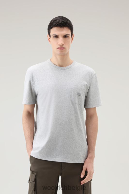 T-shirt van puur katoen met borstzak Woolrich Heren 8TTN0487 lichtgrijs gemêleerd kleding