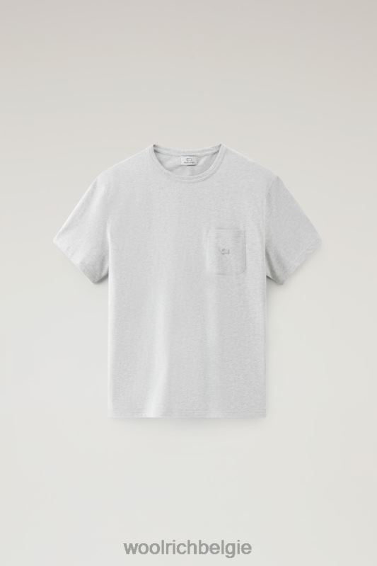 T-shirt van puur katoen met borstzak Woolrich Heren 8TTN0487 lichtgrijs gemêleerd kleding