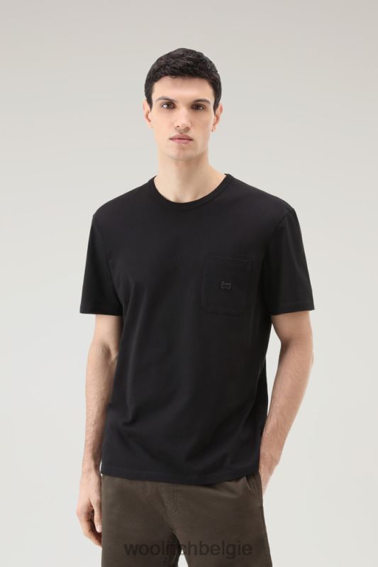 T-shirt van puur katoen met borstzak Woolrich Heren 8TTN0616 zwart kleding