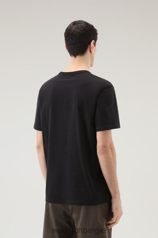 T-shirt van puur katoen met borstzak Woolrich Heren 8TTN0616 zwart kleding
