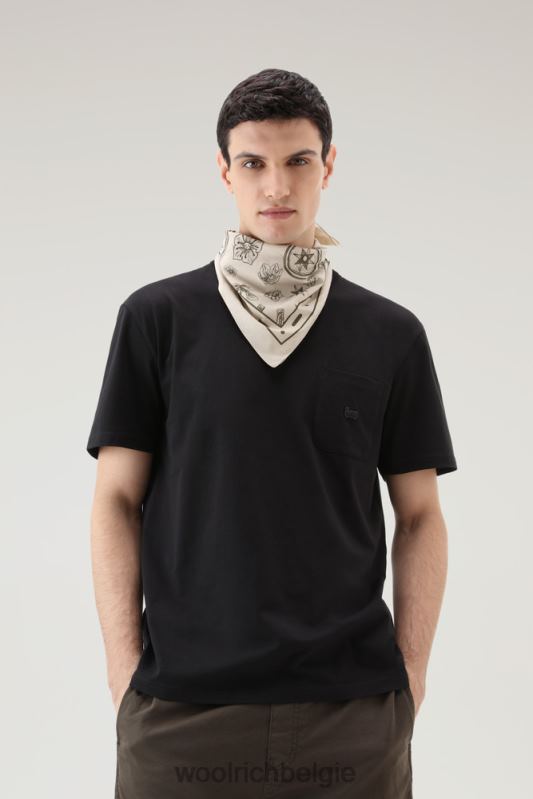 T-shirt van puur katoen met borstzak Woolrich Heren 8TTN0616 zwart kleding