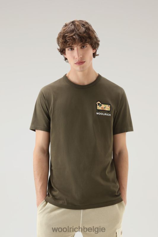 T-shirt van puur katoen met camouflage schapenlogo Woolrich Heren 8TTN0383 donkergroen kleding