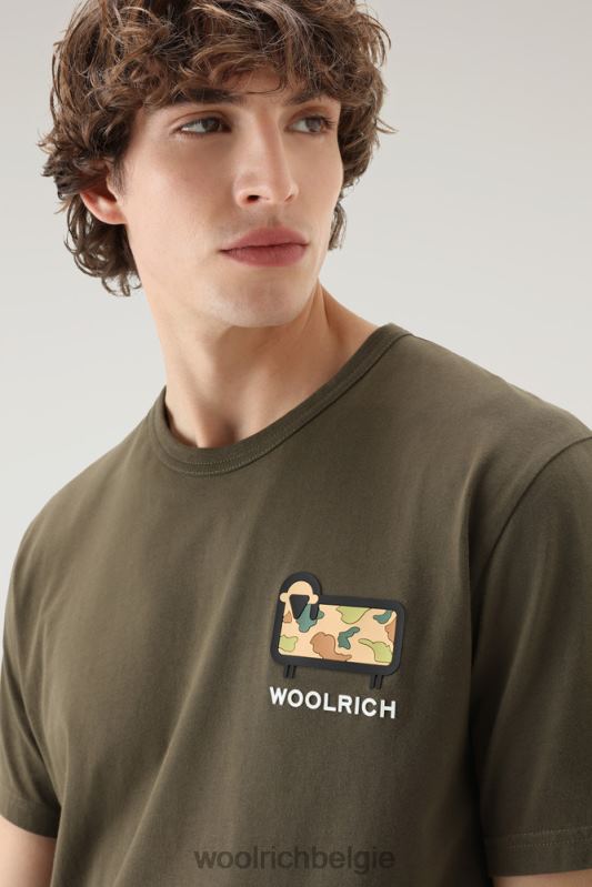 T-shirt van puur katoen met camouflage schapenlogo Woolrich Heren 8TTN0383 donkergroen kleding