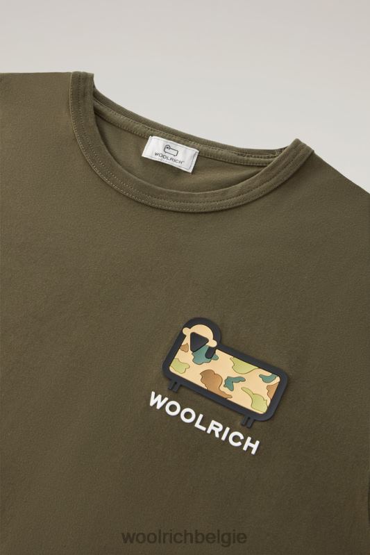 T-shirt van puur katoen met camouflage schapenlogo Woolrich Heren 8TTN0383 donkergroen kleding