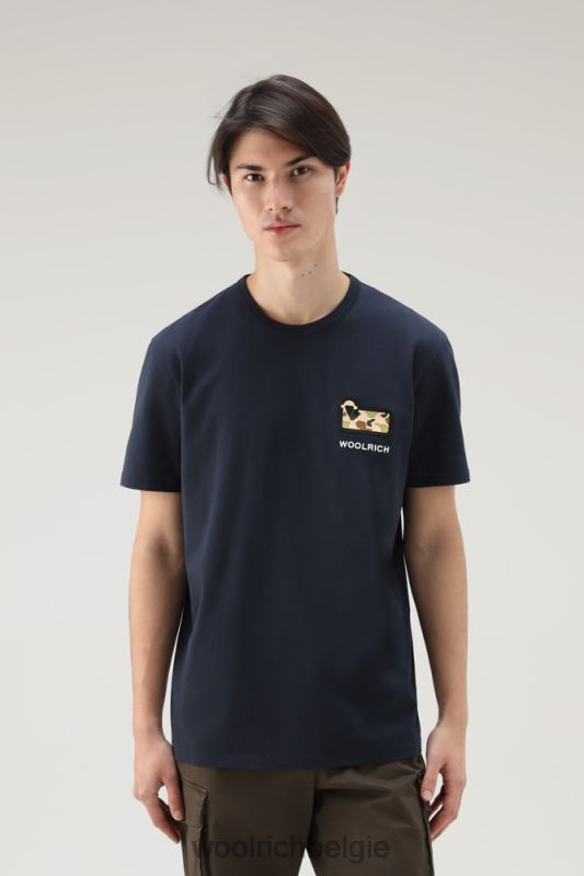 T-shirt van puur katoen met camouflage schapenlogo Woolrich Heren 8TTN0563 Melton blauw kleding
